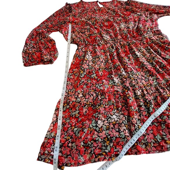 Lauren Conrad Red Floral Long Sleeve Dress Size  PXL Polyester Made In Indonesia - Picture 7 of 11